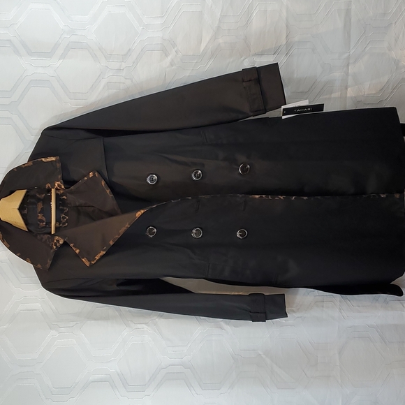 NWT Tahari Maggie Black Trench Coat with Leopard detail size Small. - Picture 10 of 14
